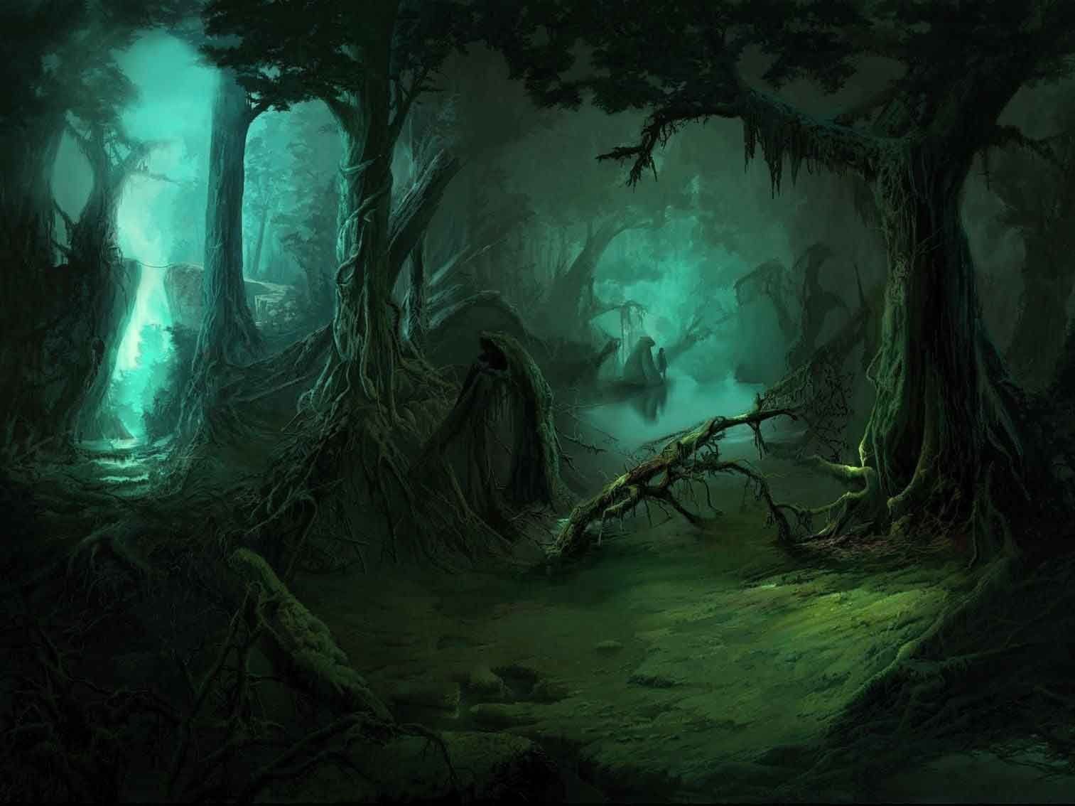 Заколдованное дерево. Дремучий лес арт темный. Темный сказочный дремучий лес. Сказочный дремучий лес фэнтези. Болото в дремучем лесу.