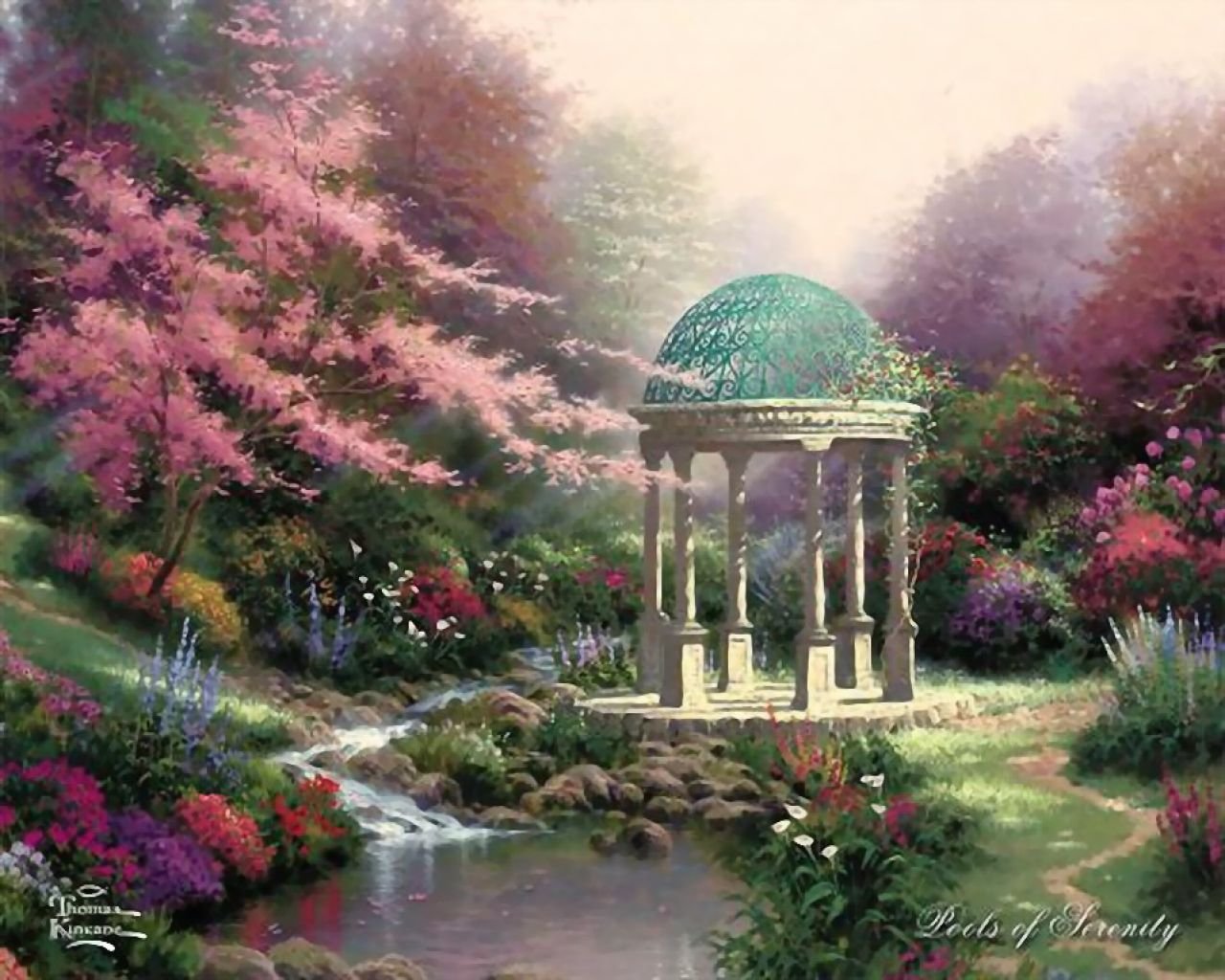 Беседка пейзаж. Райский сад *художник Thomas Kinkade.