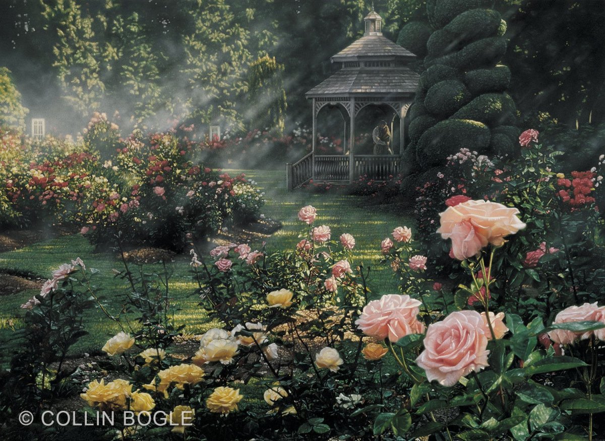 Телефон сады 8. Коллин Богл художник розы. Сказочные сады. Розы в саду. Сад фэнтези.