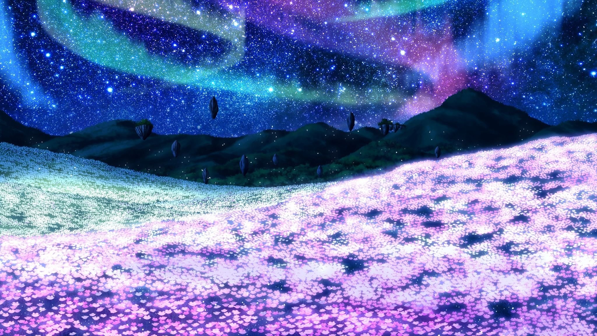 Цветная ночь. Космический пейзаж. Звездное небо.